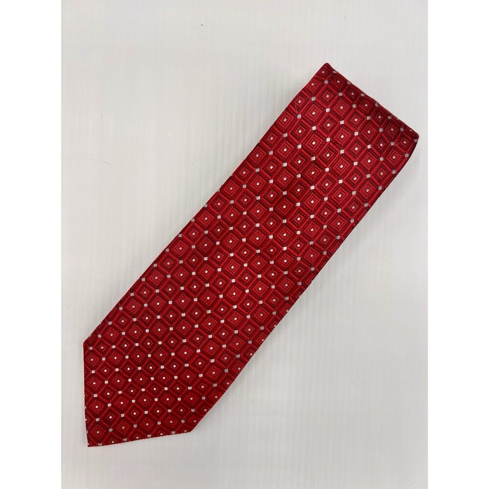 Donald J Trump Signature Collection Tie Red Geometric 100% Silk Extra Long 60”